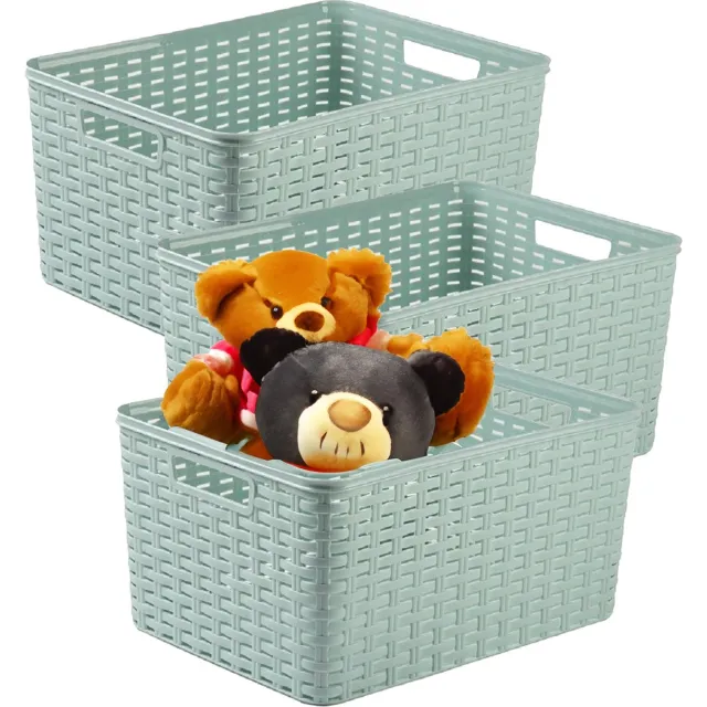 PLASTICFORTE Opbergmand - 3x - Kastmand - rotan kunststof - mintgroen - 18 Liter - 29 x 39 x 20 cm
