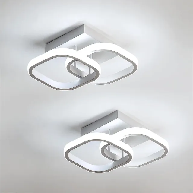Goeco 2-pack moderne LED-plafondlampen, 24W 2700LM kleine vierkante LED-plafondlamp, koelwit 6500K, binnenverlichting voor slaapkamer, woonkamer, gangpad, balkon, trap, entree