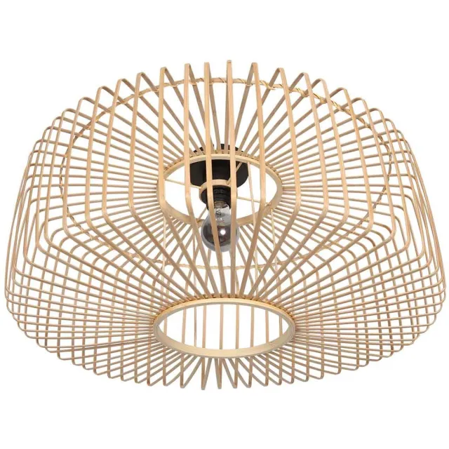 Steinhauer Plafonnieres Naturelkleurige plafondlamp Breeza-Beache 4144ZW met bamboe kap Ø 60cm en zwarte metalen basis - Steinhauer Beige