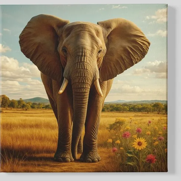 Trendex Global Vierkant Canvas Schilderij Dieren - Olifant in de Savanne - 40x40 cm Bruin