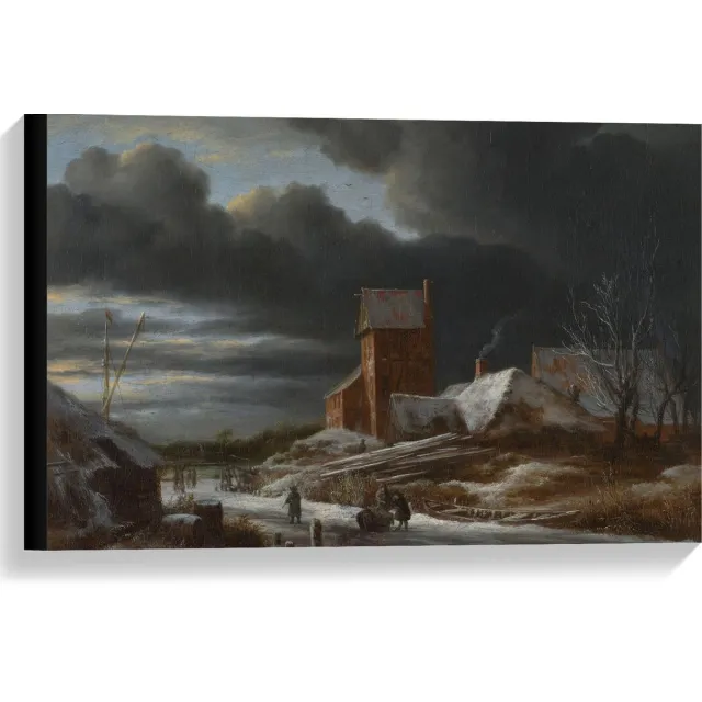 KuijsFotoprint Canvas - Oude Meesters - Winterlandschap, Jacob Isaacksz van Ruisdael, 1665 - 60x40cm Foto op Canvas Schilderij (Wanddecoratie op Canvas) Blauw