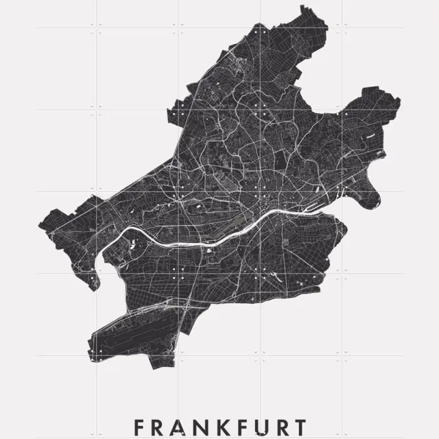 IXXI Frankfurt City Map, Kunst in Kaart - 100 x 140 cm - Grote wanddecoratie en posters - Minimalisme, Abstract, Grafisch Ontwerp, Line art Zwart en wit / Monochroom