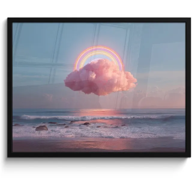 FrameYourWall Poster in lijst - Fotolijst 80x60 cm - Posters - Wolk - Regenboog - Zee - Posterlijst zwart - Decoratie - Wanddecoratie woonkamer - Muurdecoratie slaapkamer