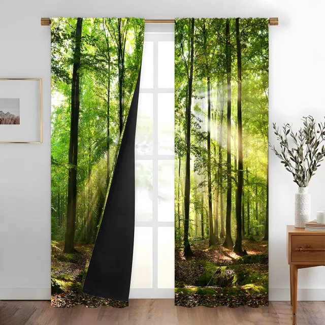 Nosheir Verduisteringsgordijn - 2 Panelen - 90x210cm - Bosmotief - Thermisch Geïsoleerd - voor Woonkamer en Slaapkamer Groente