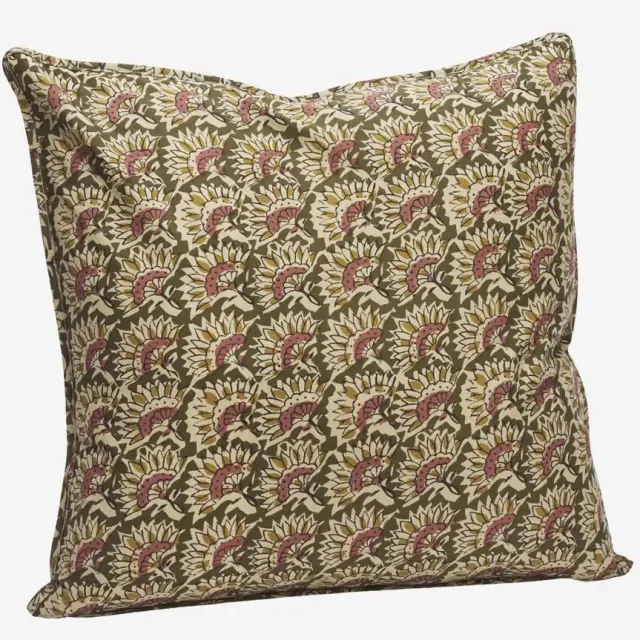 Madam Stoltz Kussenhoes katoen met print in groen, geel en roze - 50x50cm