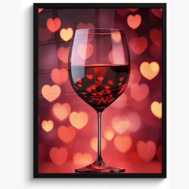 FrameYourWall Poster in lijst - Fotolijst 50x70 cm - Posters - Rood - Wijn - Hartjes - Posterlijst zwart - Decoratie - Wanddecoratie woonkamer - Muurdecoratie slaapkamer