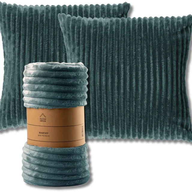Dutch Decor VOORDEELSET - 3-delig - Mart & Marthy - 2 sierkussens 45x45 cm - 1 plaid 140x180 cm - groen