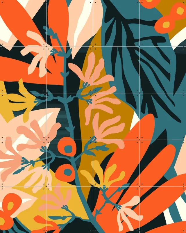 IXXI Budding Branch, Megan Gallagher - 80 x 100 cm - Grote wanddecoratie en posters - Kleurrijk, Speels, Illustraties, Woonkamer, Bladeren, Botanisch Oranje
