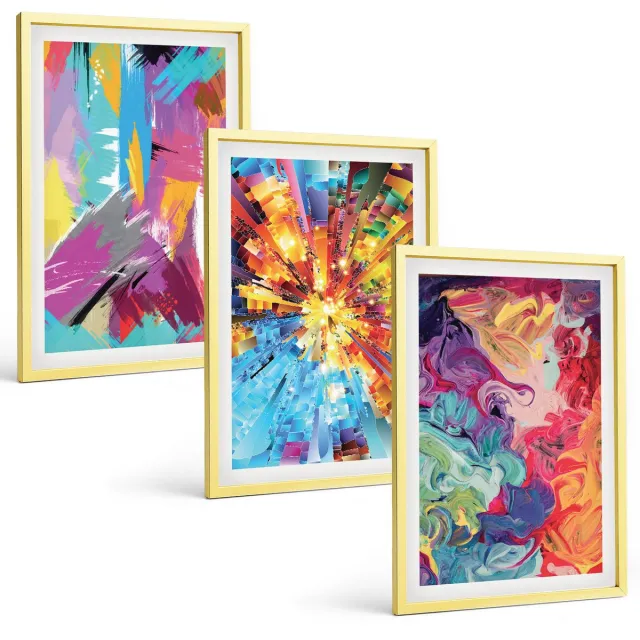 TULUP 4-Delige Schilderij Set - Kleurrijke abstracte schilderijen met dynamische patronen - 40 x 60 cm - Wanddecoratie - Woonkamer Decoratie - Moderne Wanddecoratie Gouden lijst