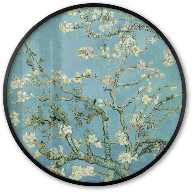 FrameYourWall Poster in lijst Rond - Fotolijst 60x60 cm - Posters - Van Gogh - Amandelbloesem - Oude meesters - Kunst - Vintage - Ronde posterlijst zwart - Decoratie - Wanddecoratie woonkamer - Muurdecoratie slaapkamer