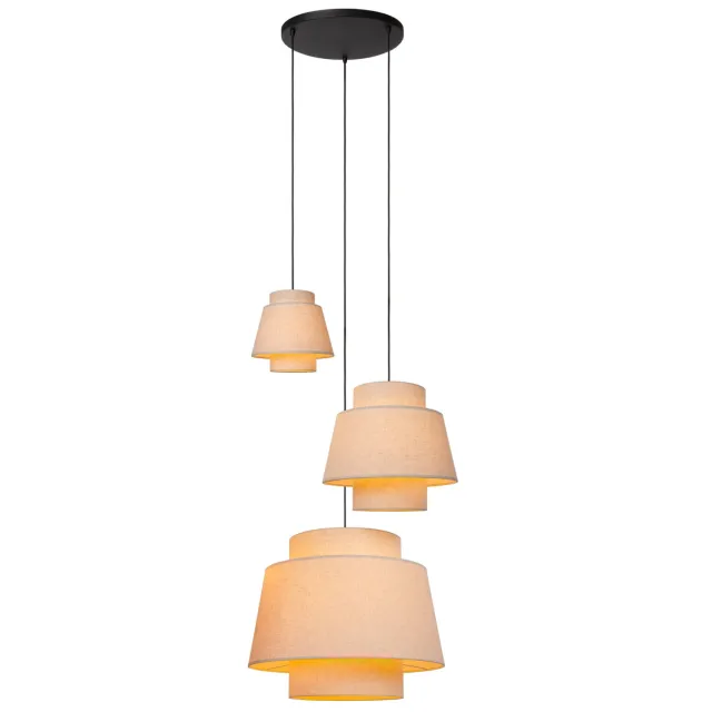Lucide TRIBUTE - Hanglamp - Ø 76 cm - 3xE27 - Beige Beige, Zwart