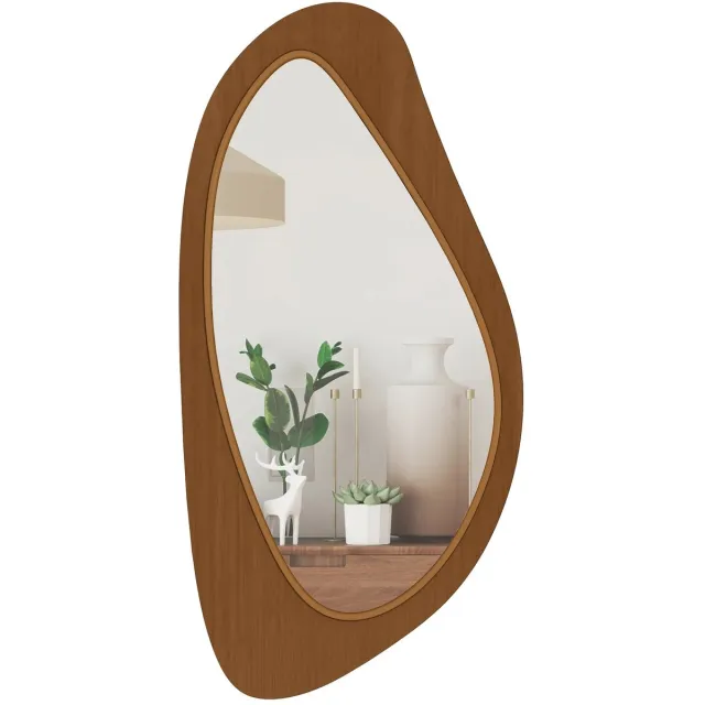 ITRONIQ Asymmetrische Wandspiegel 91 x 45 CM - Organische Spiegel Met Houten Frame - Moderne Decoratieve Spiegel - Bruin