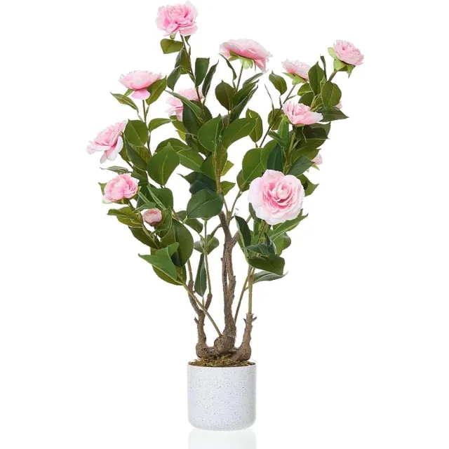 Danky Decoratieve Kunstcamelia Boom 76cm - Roze bloemen met wit pot - Decor voor woning, kantoor en feestevenementen