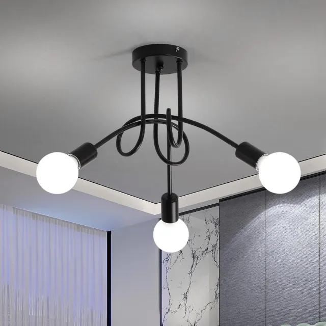 Haobosic Plafondlamp - 40 cm - Medium - E27 - Industriële - 3 Lichts - Ophanging - Voor Woonkamer Slaapkamer Keuken Balkon - Lamp Niet Inbegrepen Zwart