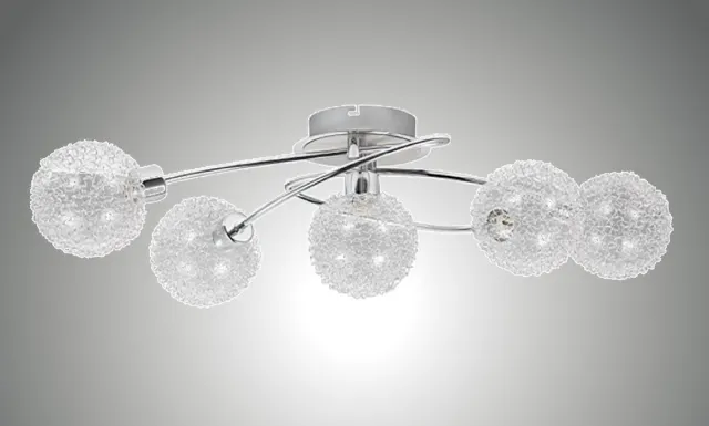 Trango 5-vlam plafondlamp chroomlook 1002-58 *AMELIA* incl. 5x G9 LED lampen 3.000K warm witte lichtkleur Badkamerlamp, gangverlichting, keukenlamp, draaibare LED-plafondlamp, kroonluchter 5-vlam Chroom
