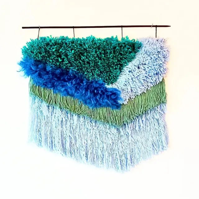 Glasharddesign Blue Wave - wandkleed - tapijt - wonen - interieur - kunst - wol lichtblauw