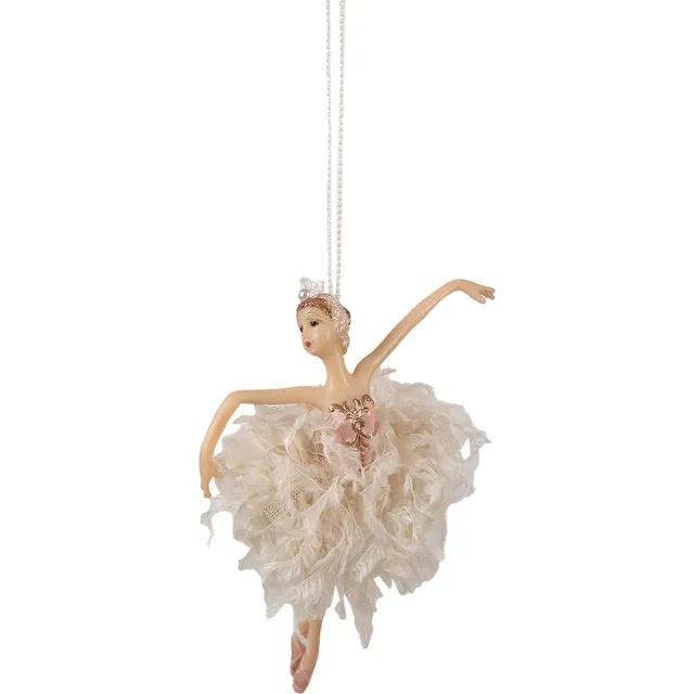 Clayre & Eef Kersthanger Ballerina 15 cm Roze Beige Polyresin Kerstboomversiering