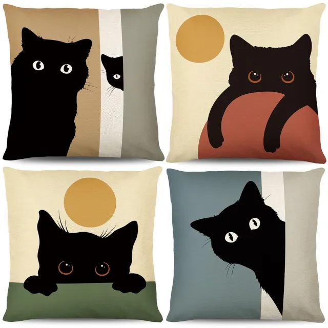 Duraxl Sierkussenhoes - Kattenpatroon - 40 x 40 cm - Linnen Wit