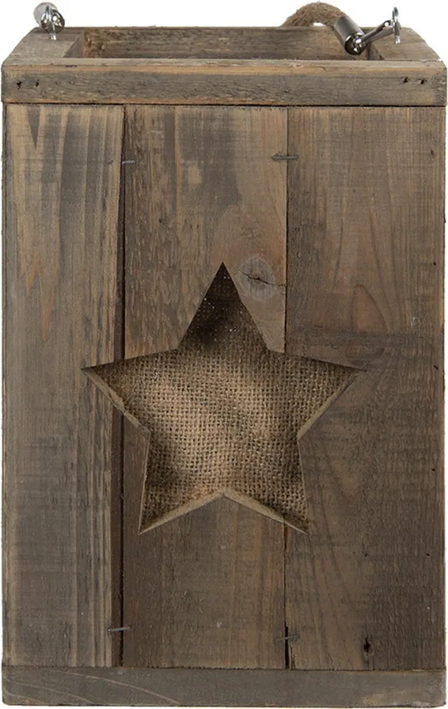 Clayre & Eef Windlicht 19x19x28 cm Bruin Hout Ster