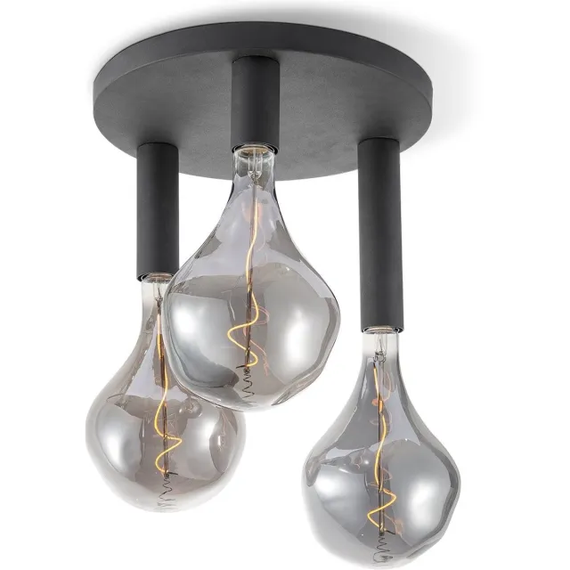 Home Sweet Home LED Plafondlamp Rond - Ø35cm - Metaal - 3 Hoogtes tot 23cm - Zwart - Modern Design - set met 3 E27 Lamphouder - Voor Woonkamer en