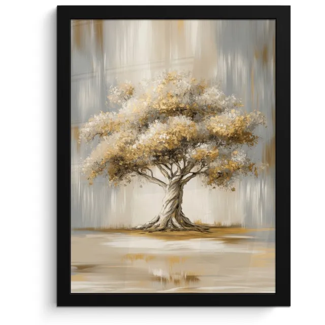 FrameYourWall Poster in lijst - Fotolijst 30x40 cm - Posters - Boom - Bladeren - Abstract - Wit - Posterlijst zwart - Decoratie - Wanddecoratie woonkamer - Muurdecoratie slaapkamer