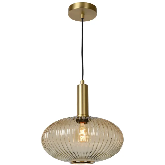 Lucide MALOTO - Hanglamp - Ø 30 cm - 1xE27 - Amber Amber/Mat Goud / Messing