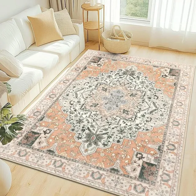 OLANLY Vintage Vloerkleed - Roze - Laagpolig Tapijt - Geschikt Voor De Woonkamer - 183x275 cm
