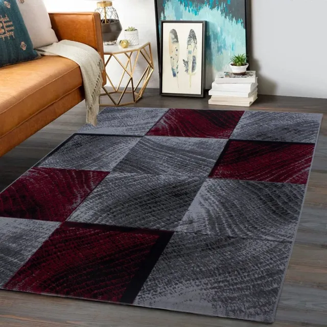 flycarpets Marlon Vloerkleed Geblokt - Laagpolig - Rood / Grijs - 280x370 cm