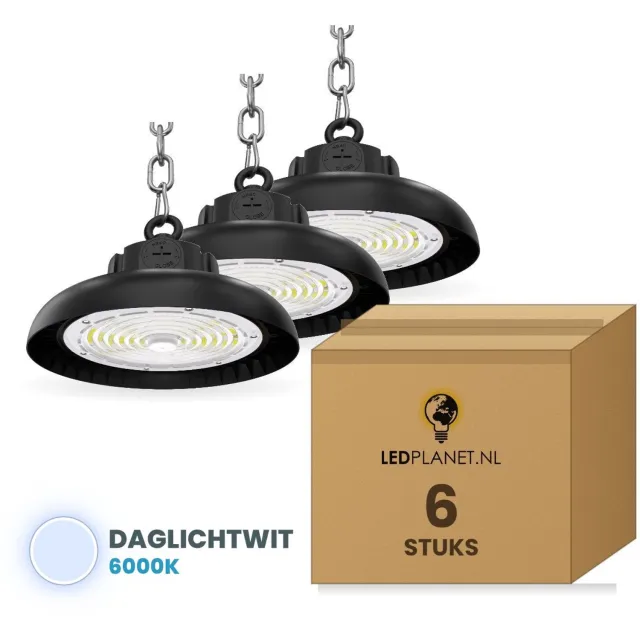 Tsong LED high bay UFO 100W - 6 stuks - Daglichtwit 6000K - 20.000 lm - 200 lm/W - instelbaar 70/100W - 0-10V dimbaar - IP65 - 230V