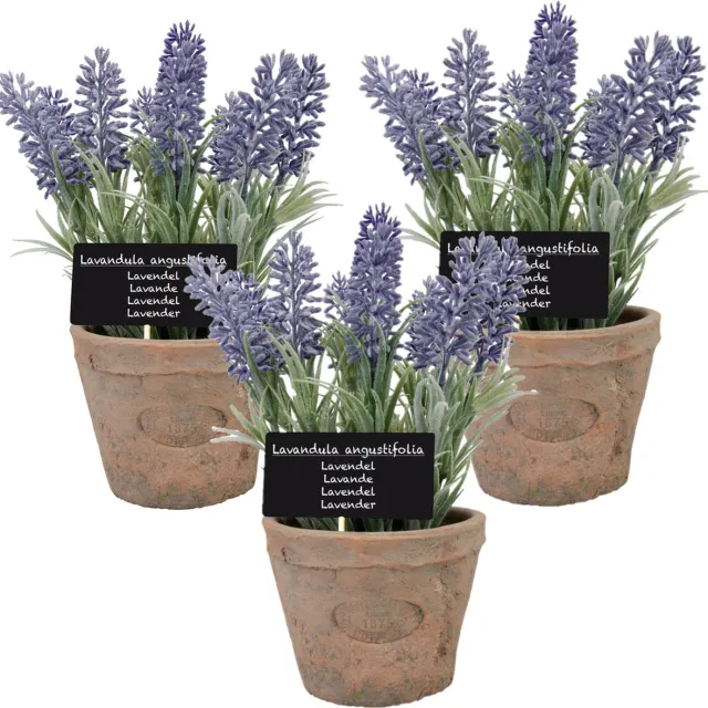 True to Nature Kunstplant lavendel in terracotta pot 23 cm - 3x stuks - Kunstplanten/nepplanten Multi