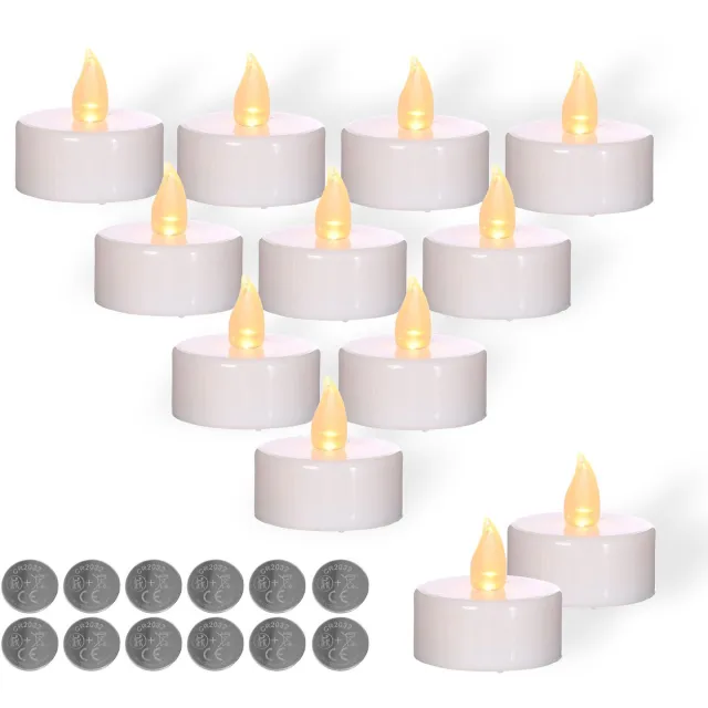 comforder 12 LED Waxinelichtjes met Flikkerende Vlam - Elektrische Kaarsen op Batterijen - Theelichtjes incl Batterijen - 120+ Branduren Wit