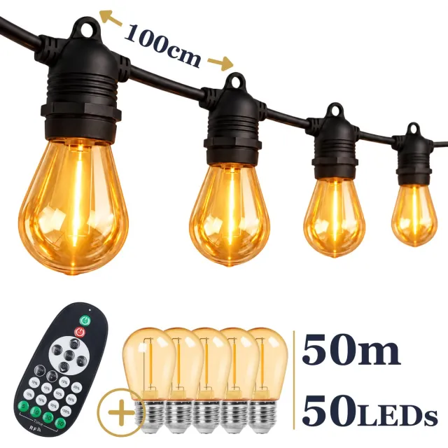 Odaily S14 Amber Lichtsnoer 50m - 50 LEDs - IP65 Waterdicht - Extra Warm Wit Licht - Dimbaar - Premium Kwaliteit