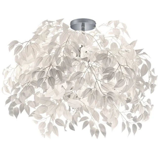 RL Plafondlamp woonkamerlamp plafondlamp slaapkamerlamp in bloemmotief, metaal kunststof chroom wit, 3x E14, DxH 70x73 cm zilver