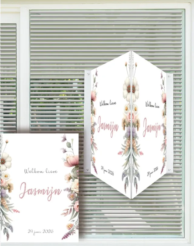 Studio Jitske raambord raamsticker 80cm geboortebord geboorteaankondiging bloemen Groen