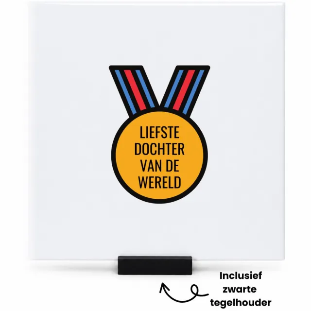 Hacebo liefste dochter van de wereld tegeltje met tegelhouder - de liefste dochter - tegeltjes met tekst - verjaardagscadeau - verjaardag - cadeau - cadeautje voor dochter - dochter artikelen - kado - geschenk - gift - spreuktegels - 15x15 CM Wit