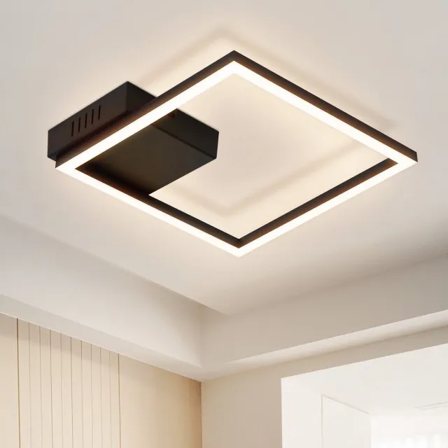 NETTLIFE Plafondlamp LED - vierkant - Zwart - 1 Lichts - modern - 3000K Warm wit Licht - PC Plafondverlichting - 12W - voor Woonkamer | Slaapkamer | Keuken | Gang - 26cm