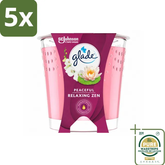 Glade 5 x Glade - Geurkaars Relaxing Zen - 100% Raapzaadwas - 112 g - Wasstrips - Geurkaars - Kaars - Geur - Rust - Calme lichtblauw