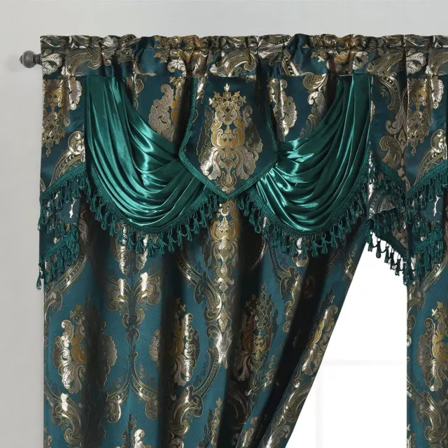 Unyqoos Elegante jacquard raamgordijnen met volant voor een luxueuze uitstraling Jachtgroen