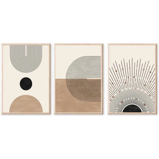 Ibenzoa Abstracte Kunst Posters Set - Drie Stuks, 50x70cm, Zonder Raam bruin