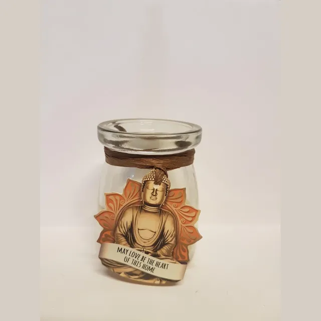 Miko kaarsje met de tekst may love be the heart of this home creme/bruin