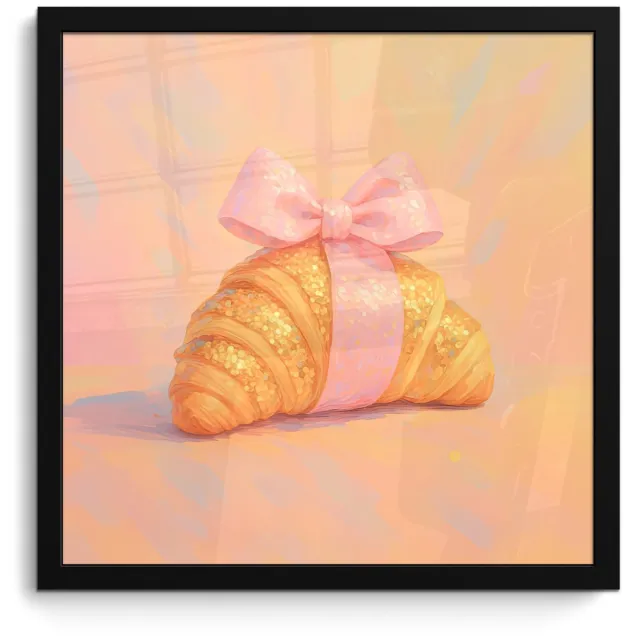 FrameYourWall Poster in lijst - Fotolijst 40x40 cm - Posters - Croissant - Strik - Roze - Posterlijst zwart - Decoratie - Wanddecoratie woonkamer - Muurdecoratie slaapkamer