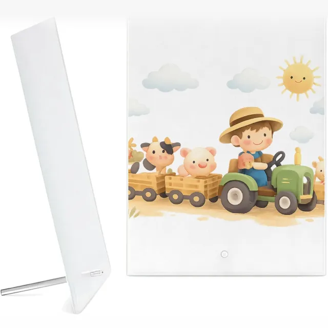 Mr Cadeautjes Glazen fotopaneel Drie panelen met een zachte dierlijke reis door de seizoenen - 15 x 20 cm, staand - glas, decoratie, wanddecoratie | cadeau Wit