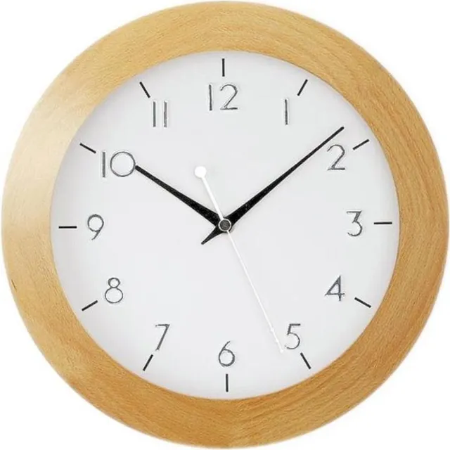 AMS F5836 - Wandklok - Rond - Analoog - Hout - Mineral glas - Radiogestuurde tijdsaanduiding - Bruin - Wit Licht Bruin