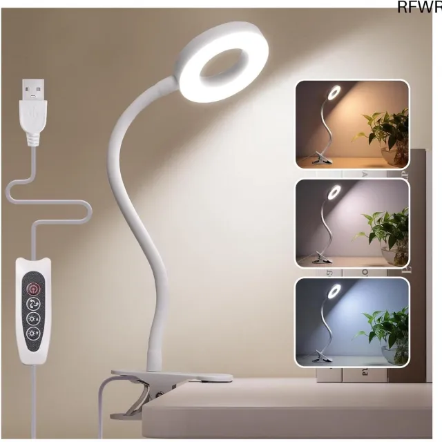 RFWR Klem Bureaulamp met 48 LEDs en 3 Helderheidsniveaus - Oplaadbaar en Blauw Licht Blokkering Wit