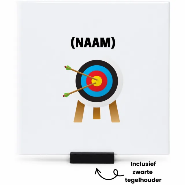 Hacebo Boogschieten met eigen naam tegeltje met tegelhouder - Sport - Boogschieter - tegeltjes met tekst - Sport - spreuktegels - 15x15 CM Wit