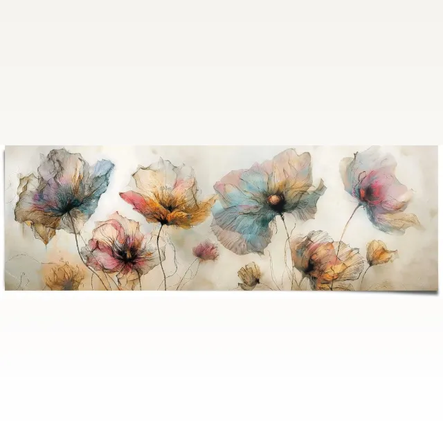 REINDERS Poster Aquarel Bloemen - 53 x 158 - Papier - REINDERS