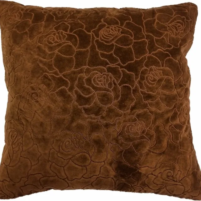 Linen & More Rose Embroidery Henna Bruin Kussen | 45 X 45 | Sierkussen Voor Woonkamer Of Slaapkamer