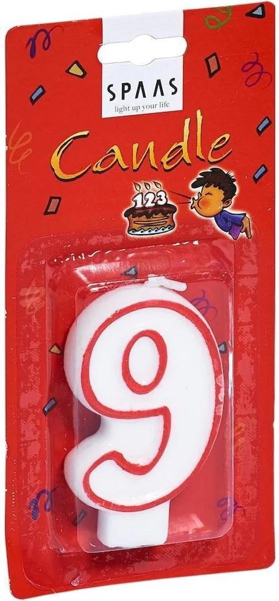 Spaas Verjaardagskaars 9 rood/wit