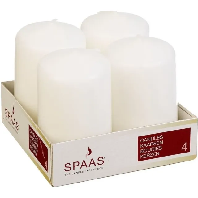 Spaas Stompkaarsen/zuilkaarsen - set van 4x - creme wit - D5 x H8 cm - 12 branduren