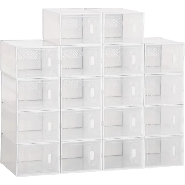 Lunpog Set van 18 modulaire schoenendozen met transparante deuren - afmetingen 25 L x 35 B x 19 H cm wit